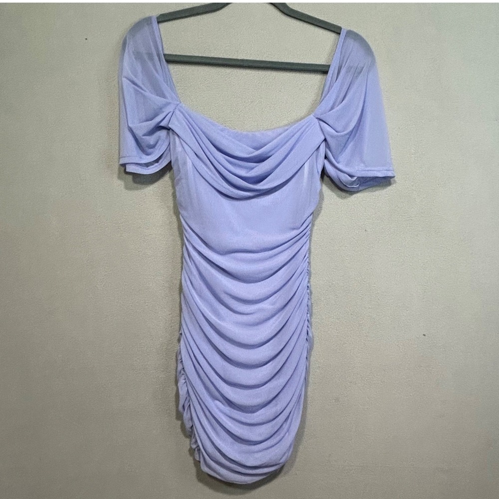 That so Fetch‎ Lavender Ruched Mesh Off Shoulder Bodycon Mini Dress Size US 6